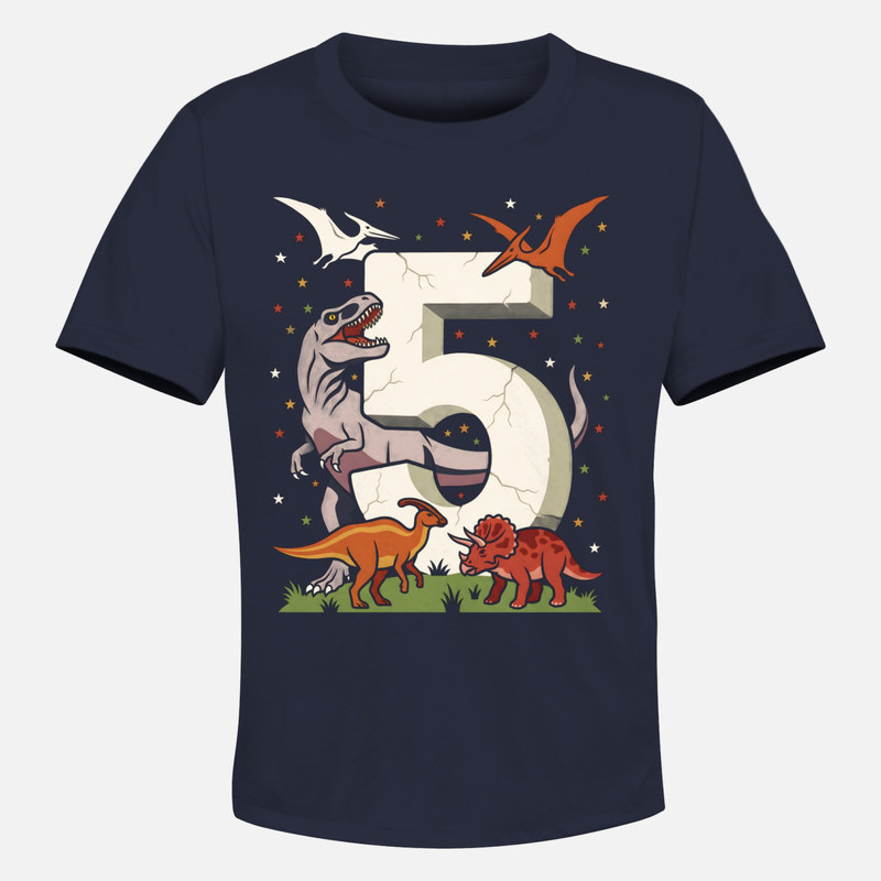 Magliette: 5 compleanno con T-Rex e dinosauri