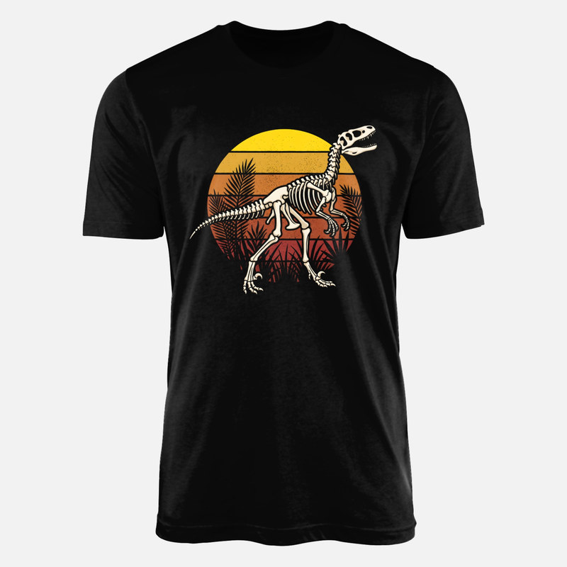 Magliette: Scheletro velociraptor tramonto retro