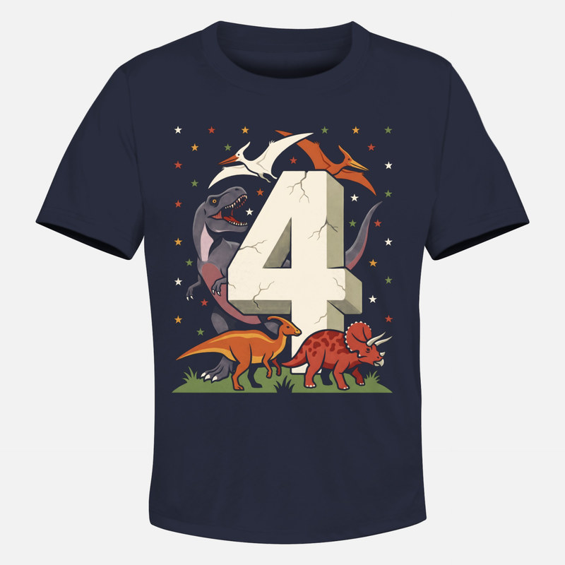 Magliette: Numero 4 di pietra con dinosauri
