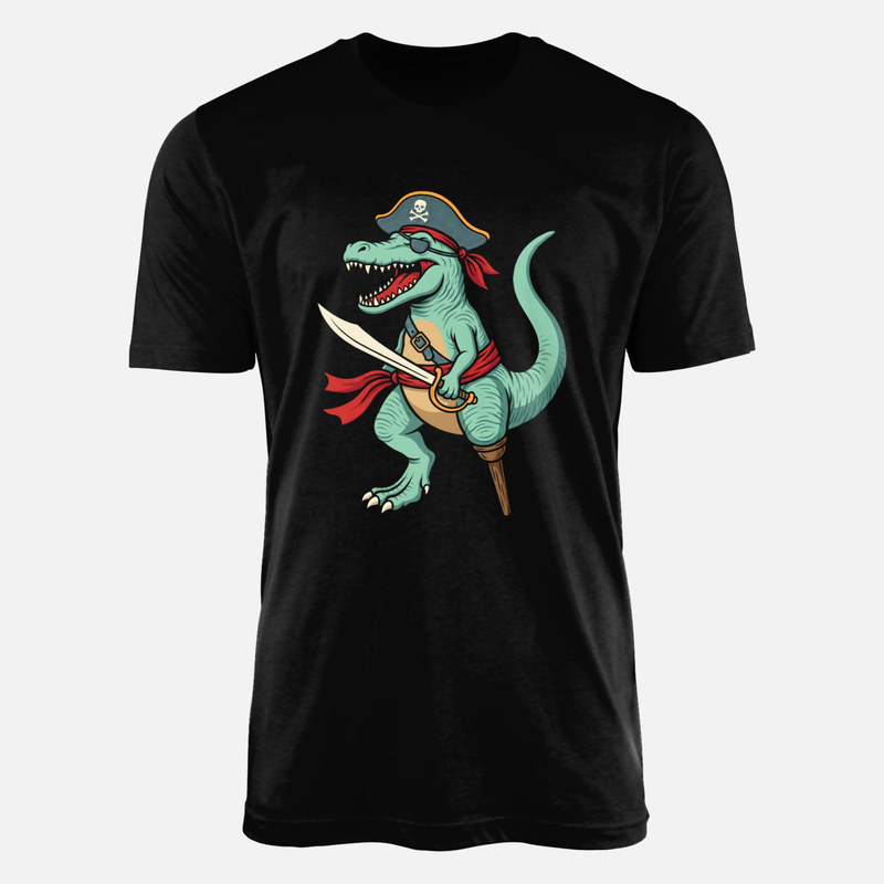 Magliette: T-Rex pirata con spada e benda