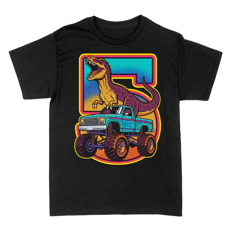 Magliette: T-Rex su monster truck numero 5