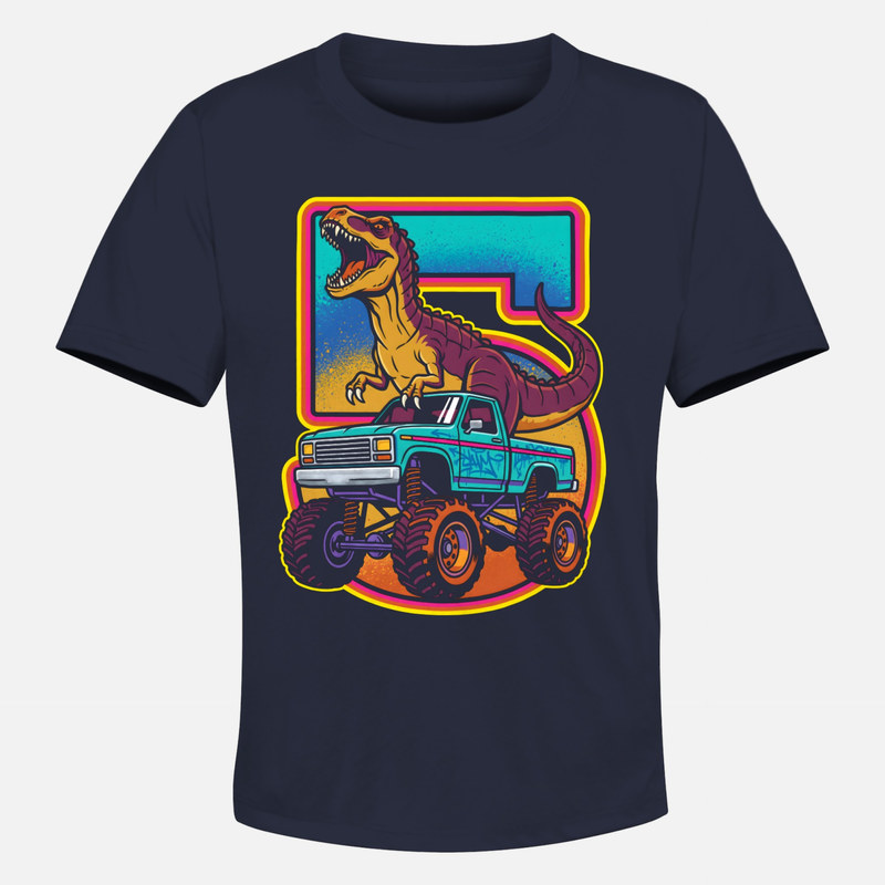 Magliette: T-Rex su monster truck numero 5