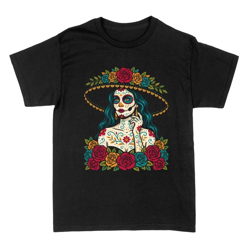 Magliette: Catrina con sombrero e rose