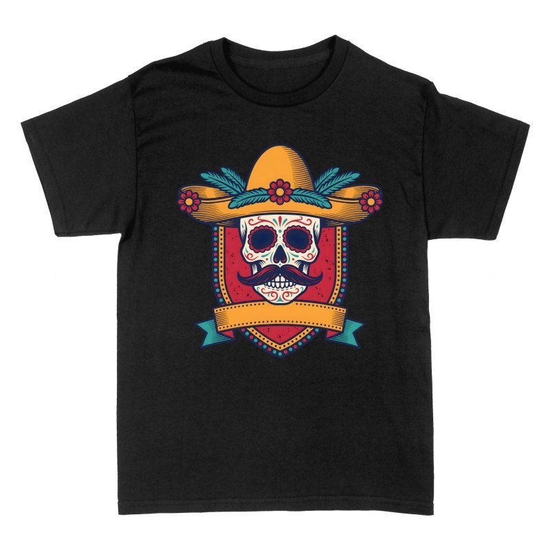Magliette: Teschio messicano con sombrero charro