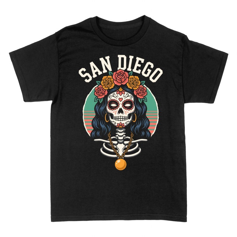 Magliette: Catrina messicana San Diego con rose