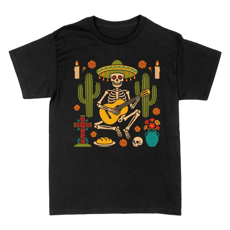 Magliette: Scheletro mariachi con chitarra e cactus