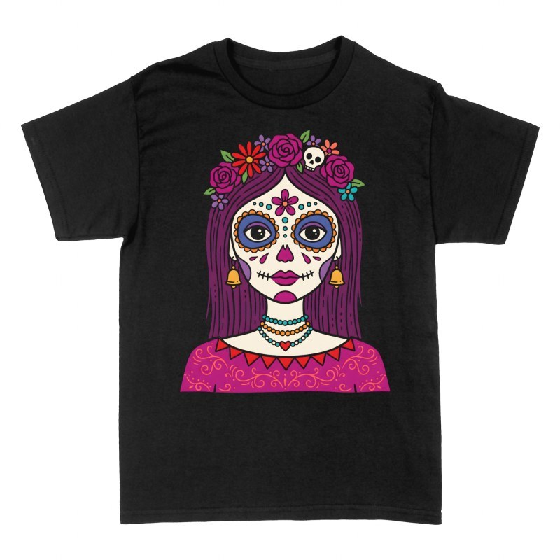 Magliette: Catrina messicana con corona di fiori
