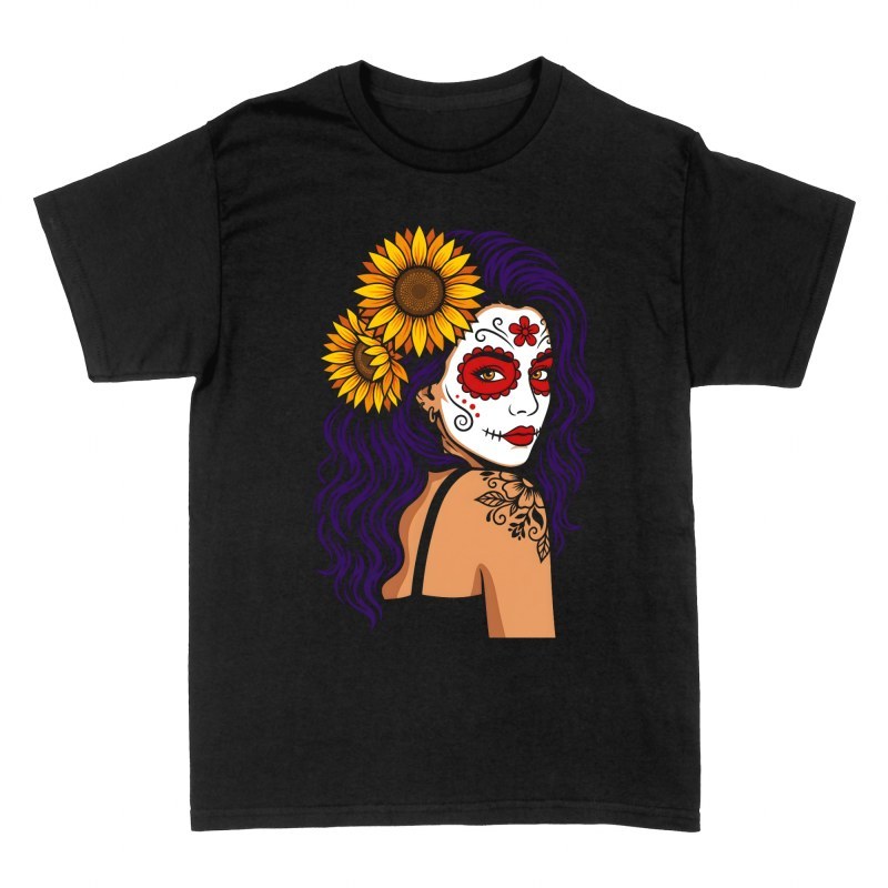 Magliette: Catrina con girasoli e tatuaggio