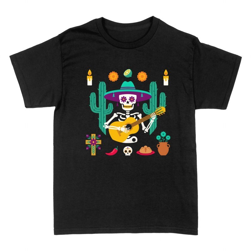 Magliette: Scheletro mariachi e ofrenda messicana