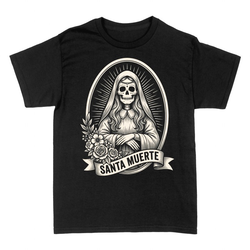 Magliette: Santa Muerte incisione tradizionale con rose