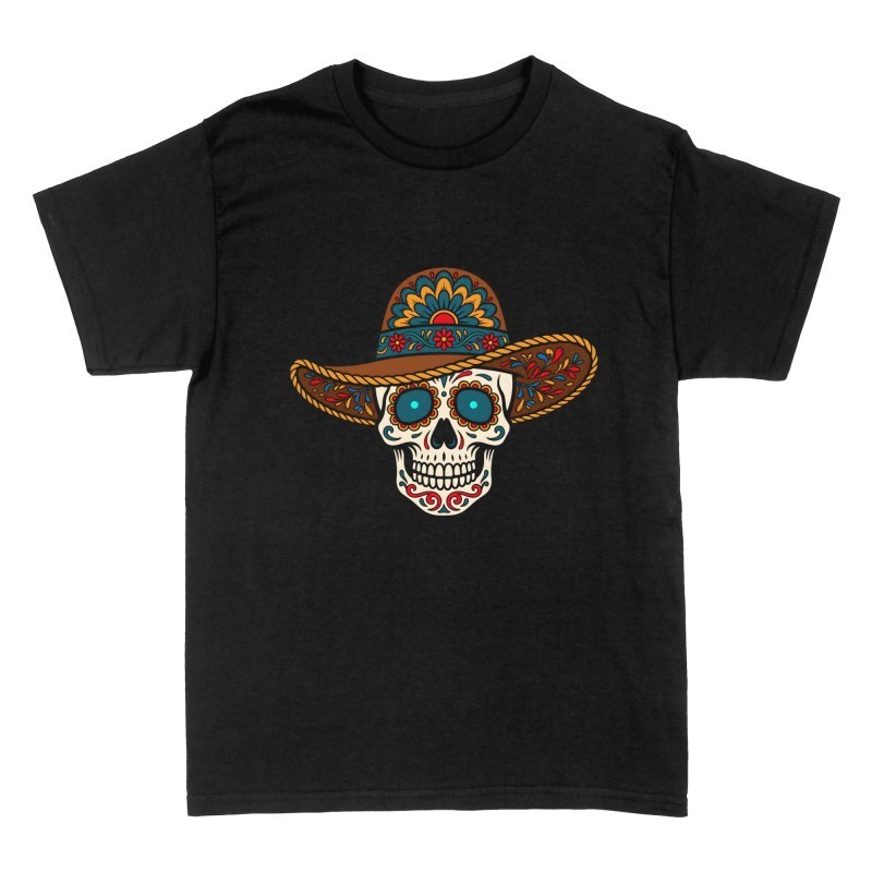 Magliette: Teschio messicano con sombrero charro