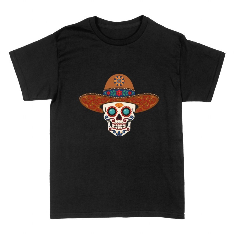 Magliette: Teschio di zucchero con sombrero charro