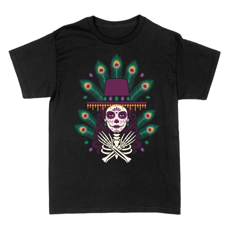 Magliette: Catrina con piume di pavone