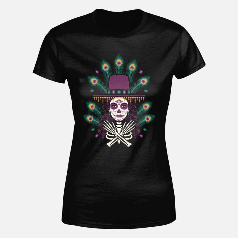 Magliette: Catrina con piume di pavone