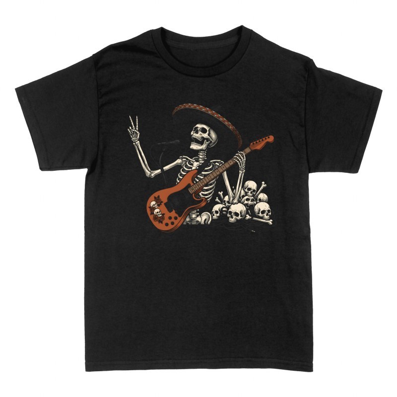 Magliette: Scheletro mariachi con chitarra elettrica