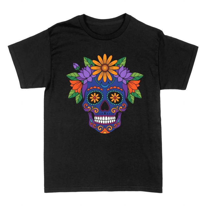 Magliette: Teschio di zucchero con filigrana e fiori
