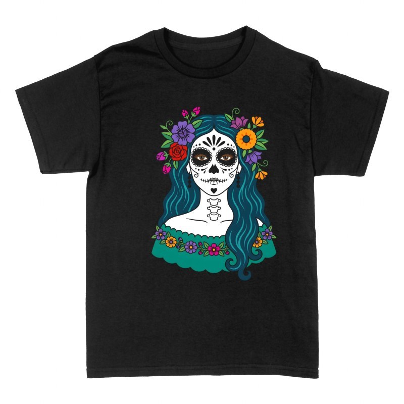 Magliette: Catrina messicana con corona di fiori