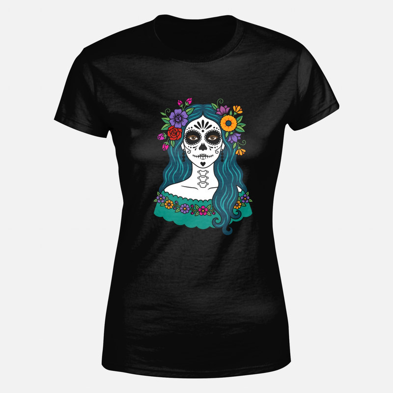 Magliette: Catrina messicana con corona di fiori