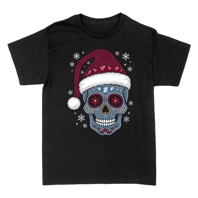 Magliette: Teschio messicano di Babbo Natale con strass