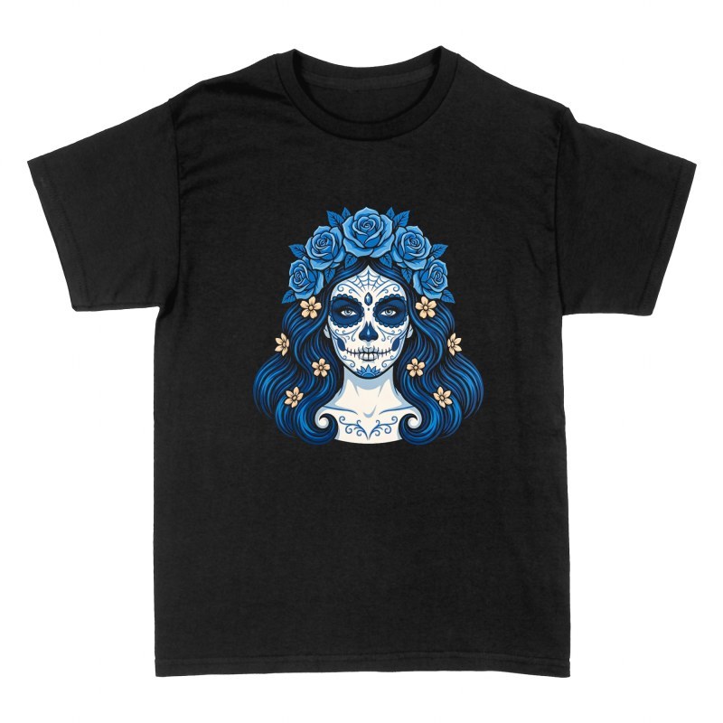 Magliette: Catrina messicana con rose blu