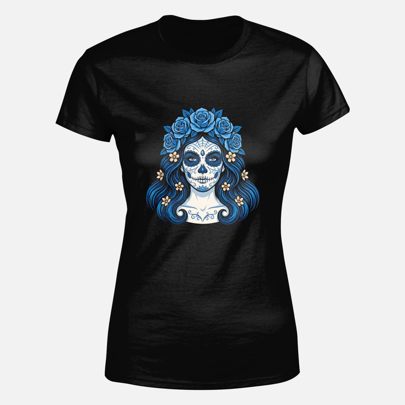Magliette: Catrina messicana con rose blu