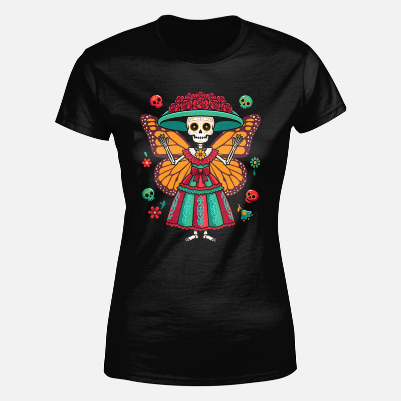 Magliette: Catrina con ali di farfalla monarca