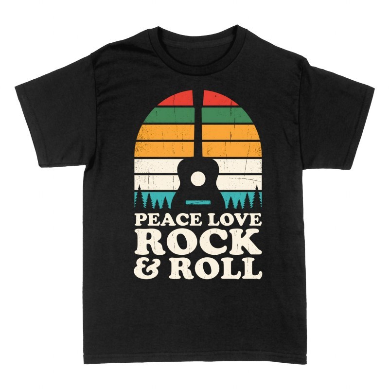 Magliette: Chitarra e tramonto pace amore e rock