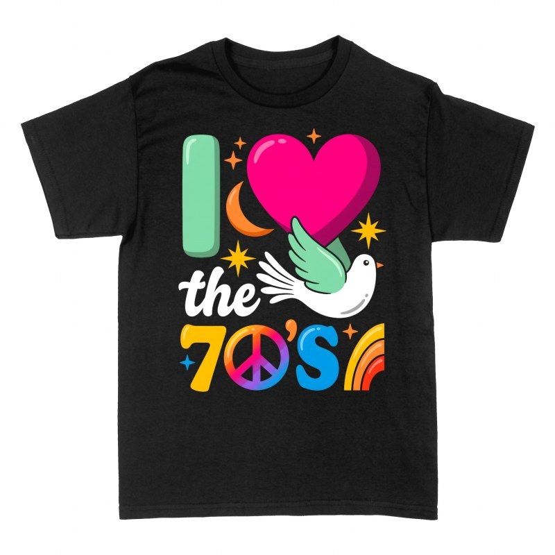 Magliette: Amo gli anni 70 pace e cuore