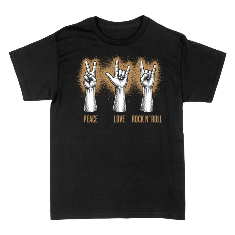 Magliette: Pace amore e rock and roll gesti vintage