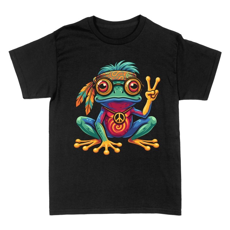 Magliette: Rana hippie con piume e segno di pace