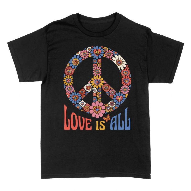 Magliette: Simbolo pace love is all con farfalla