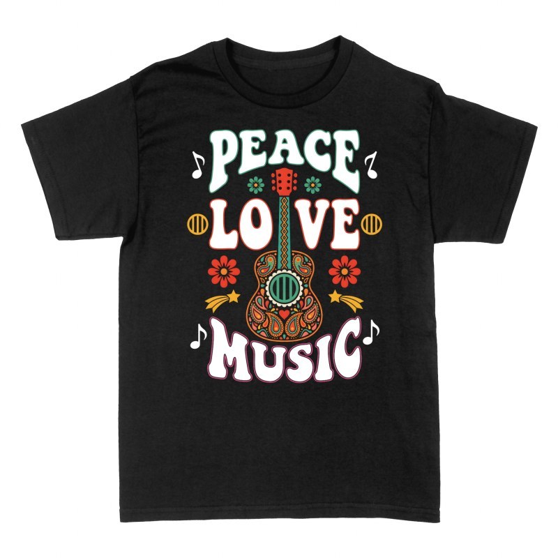 Magliette: Chitarra acustica hippie pace e amore