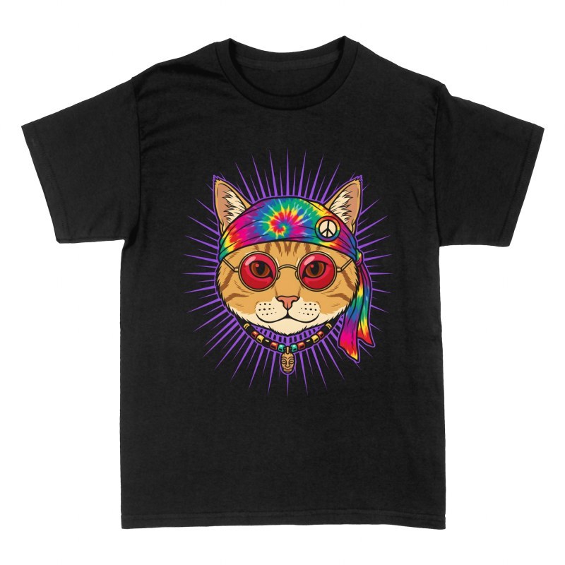 Magliette: Gatto hippie psichedelico con bandana