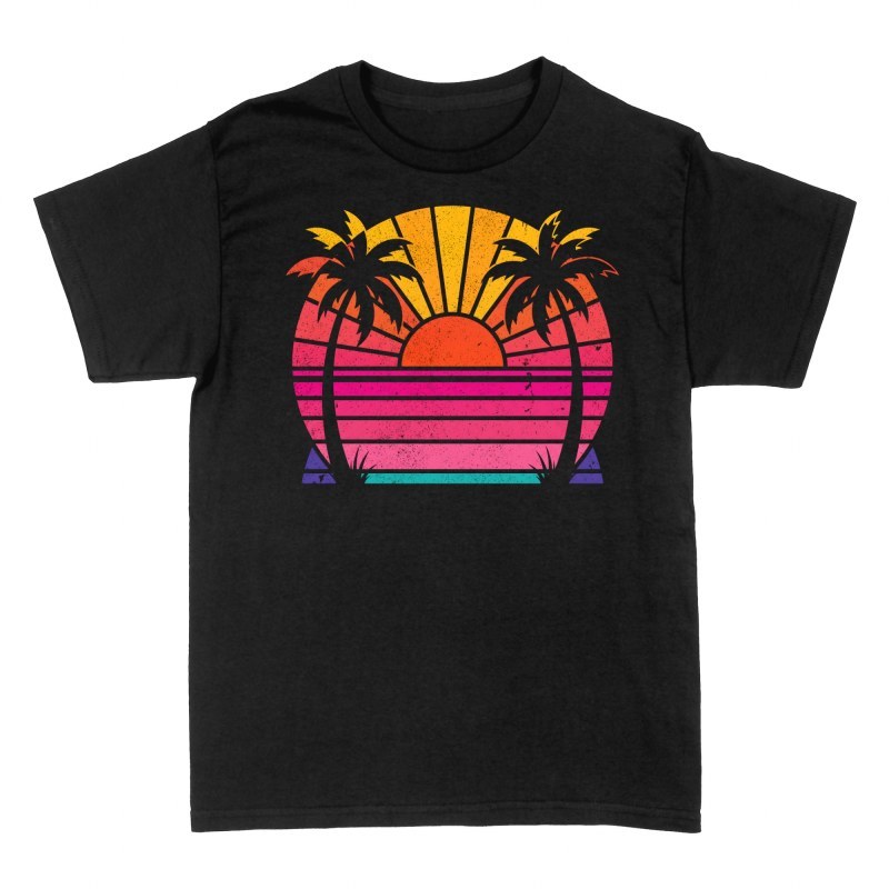 Magliette: Tramonto tropicale con palme retro