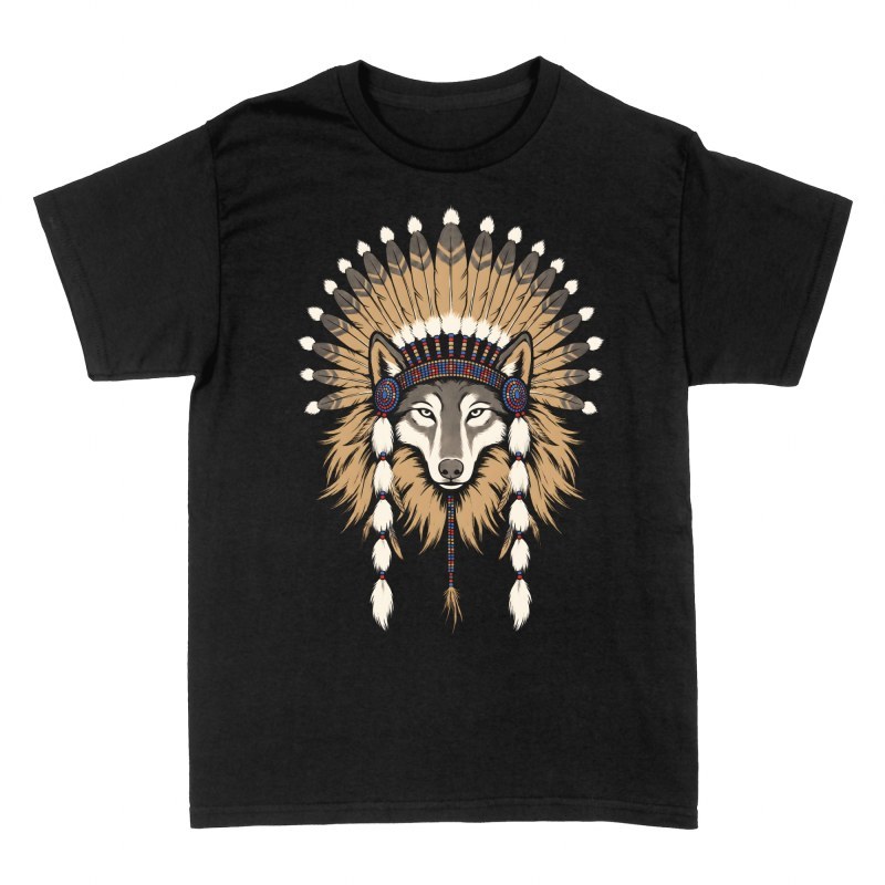Magliette: Lupo con copricapo indigeno