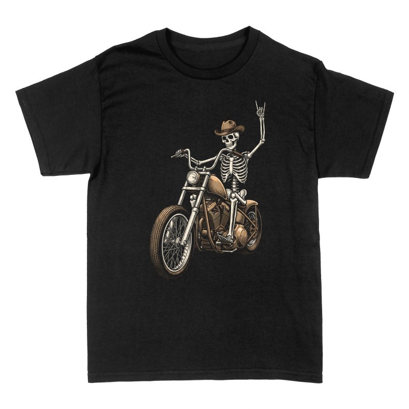 Magliette: Scheletro cowboy su moto chopper
