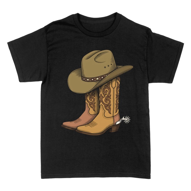 Magliette: Stivali western con speroni e cappello