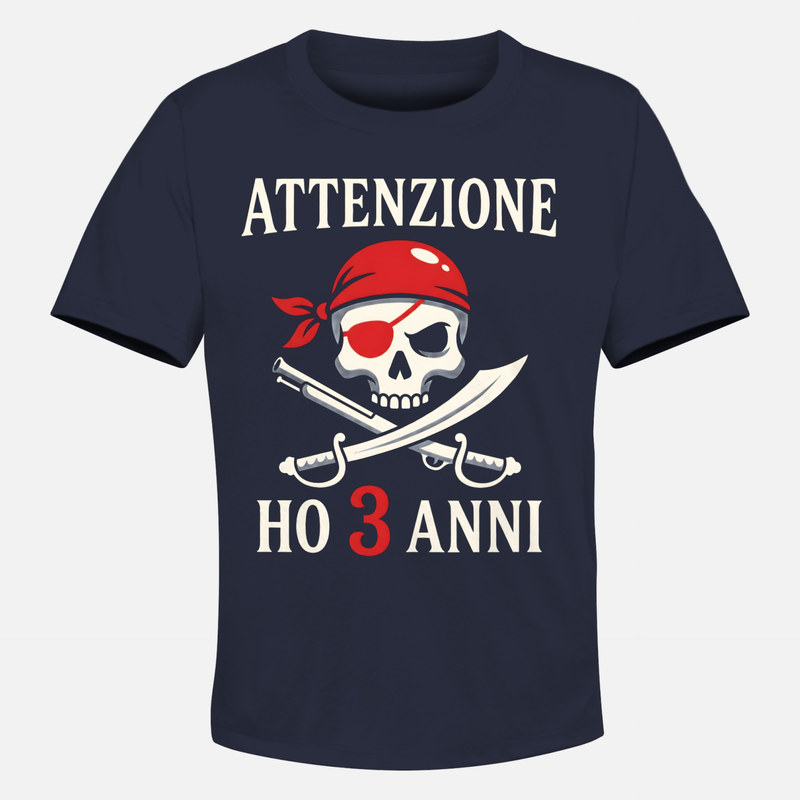 Magliette: Attenzione ho 3 anni teschio pirata