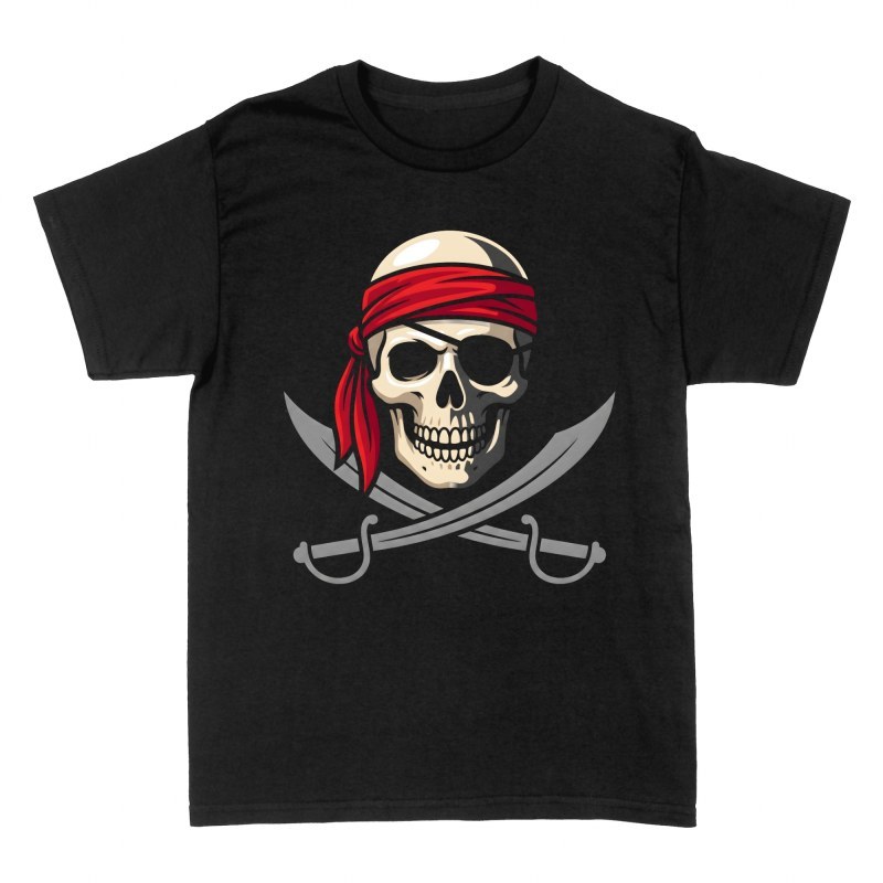 Magliette: Teschio pirata con sciabole e bandana