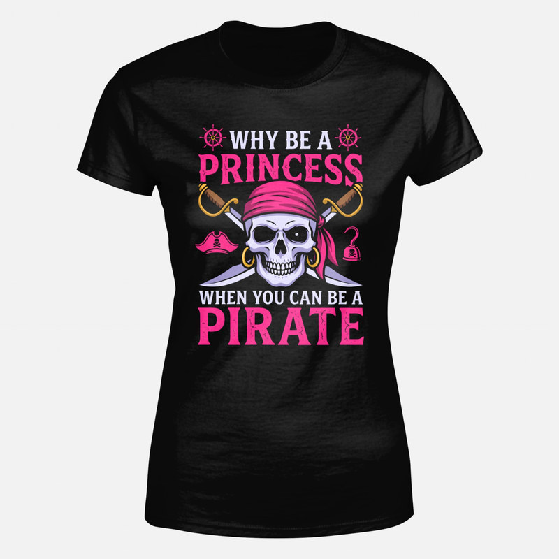 Magliette: Teschio pirata con bandana rosa e frase