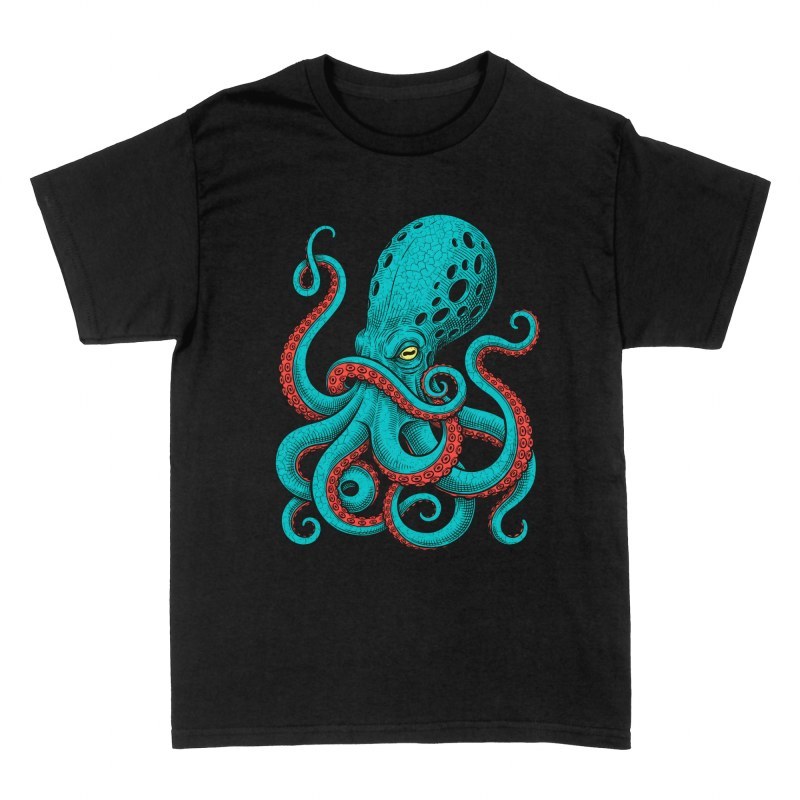 Magliette: Polpo kraken turchese vintage