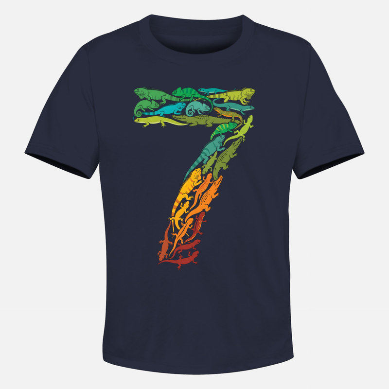Magliette: Numero 7 con rettili colorati