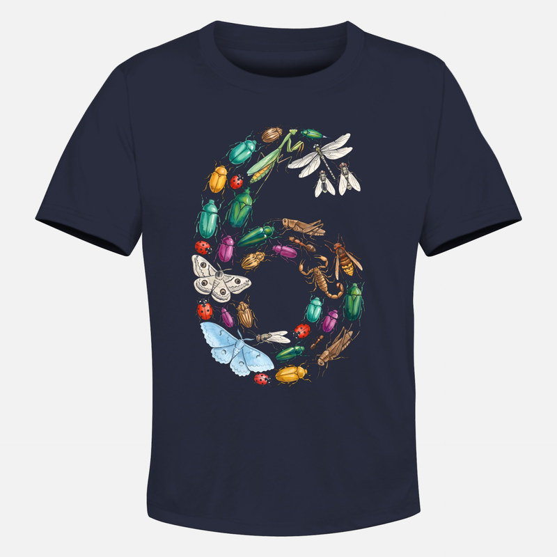 Magliette: Numero 6 con insetti colorati