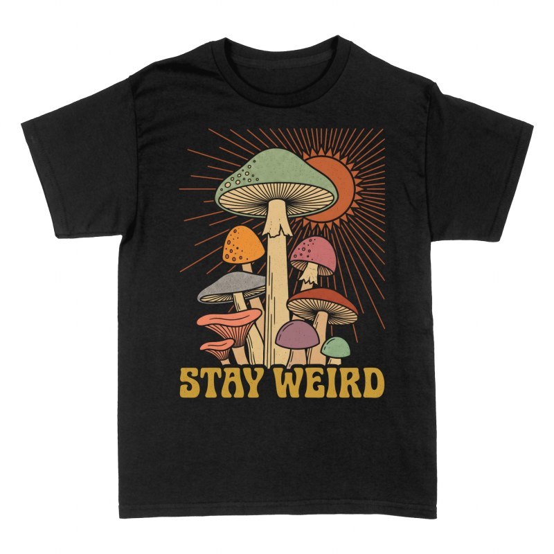 Magliette: Funghi psichedelici e sole retro Stay Weird