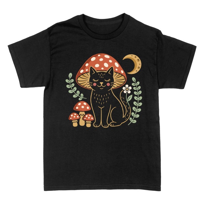 Magliette: Gatto nero con cappello a fungo
