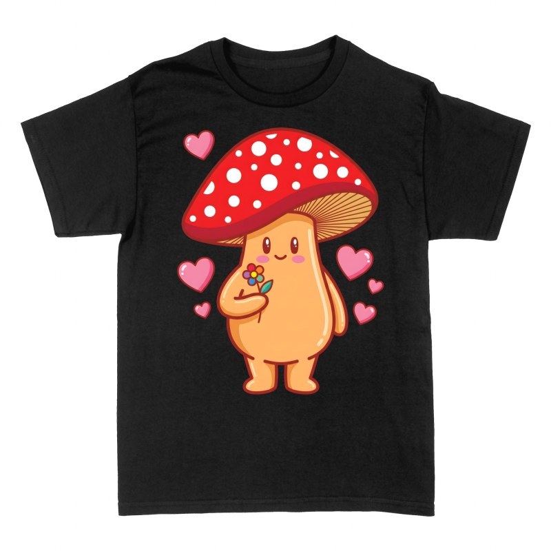 Magliette: Fungo kawaii con fiore e cuori