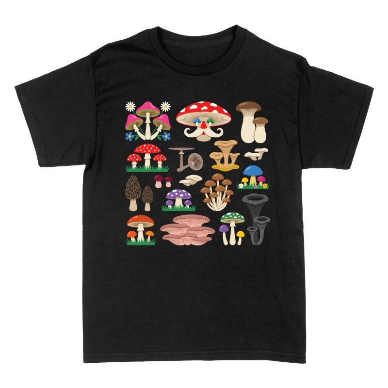 Magliette: Funghi colorati con fungo con baffi