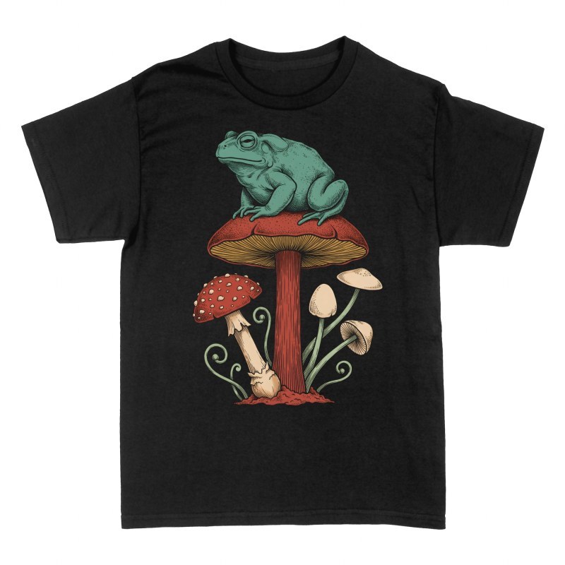 Magliette: Rospo verde su fungo botanico vintage