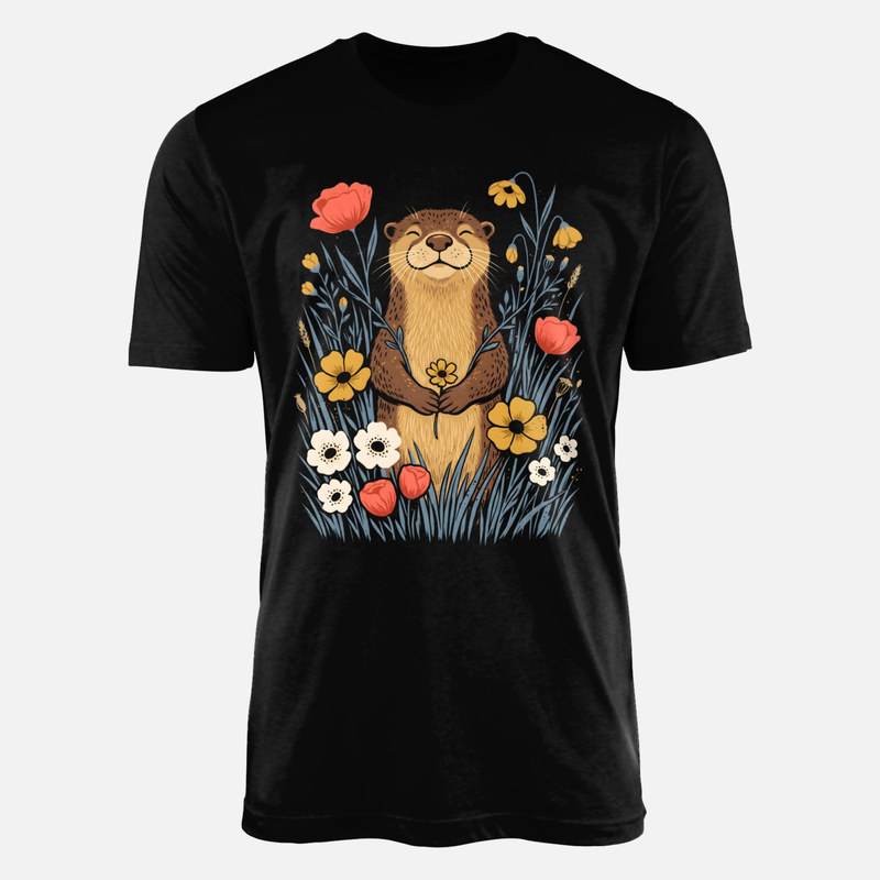 Magliette: Lontra felice con fiore