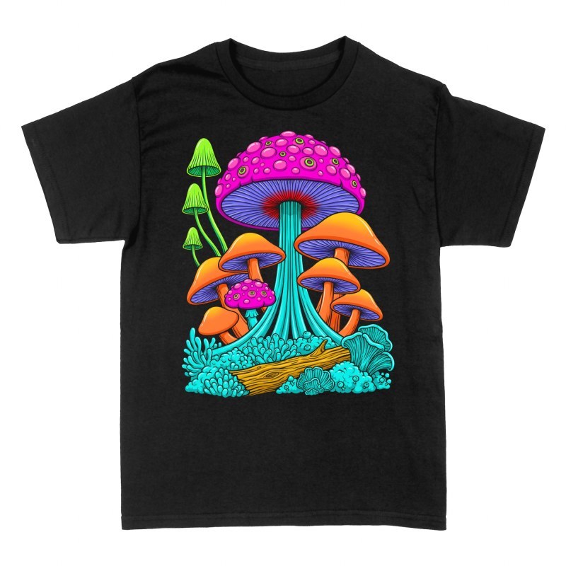Magliette: Funghi psichedelici fluo su tronco
